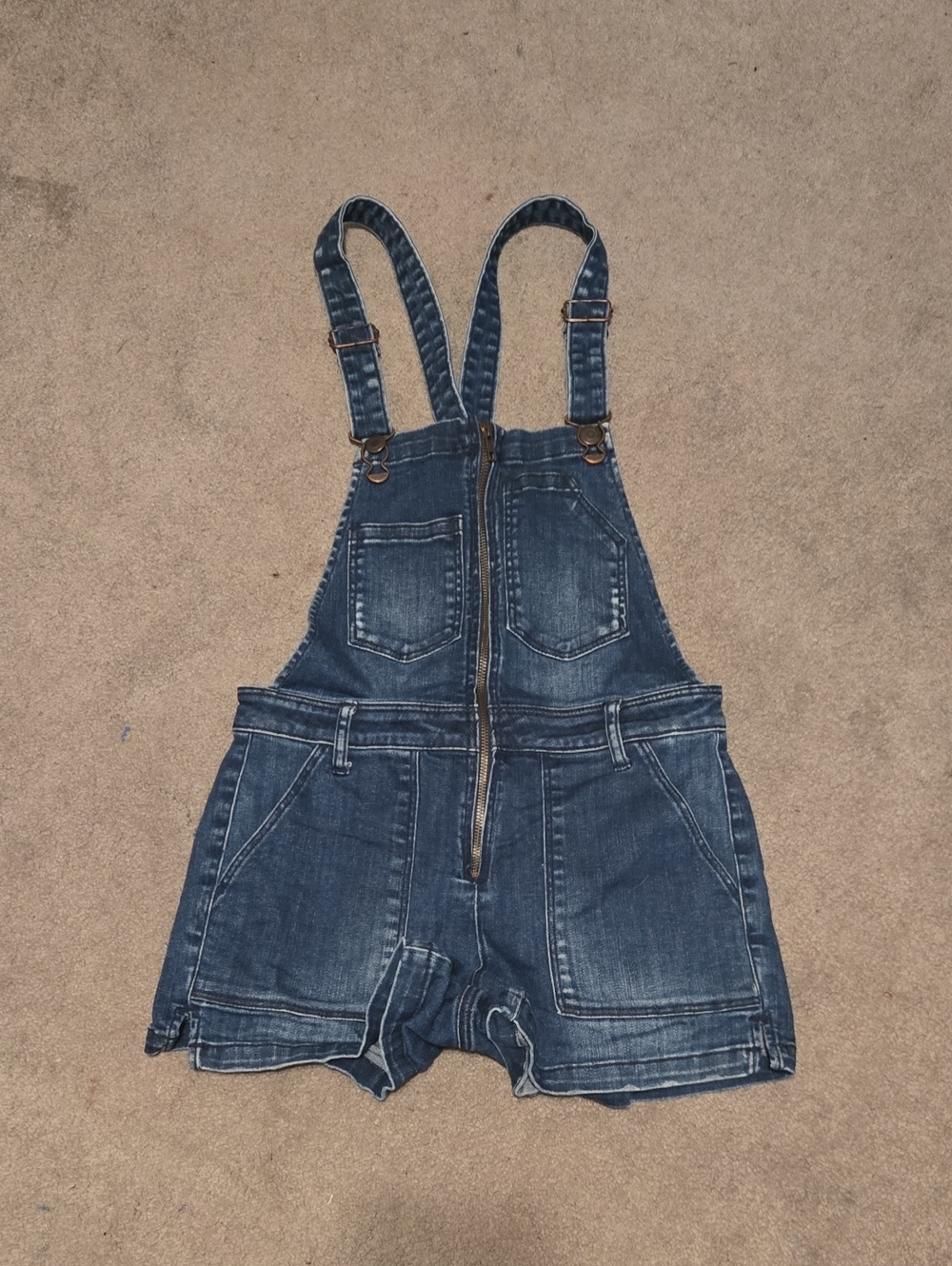 American Eagle Outfitters Dark Blue Denim Short Overalls